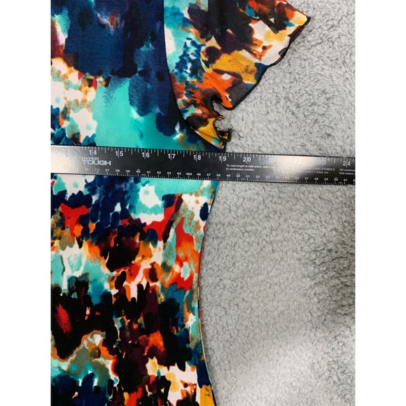 SUSAN LAWRENCE Small (S) Vibrant Multicolor Ruffle Capped Sleeve Top Blouse - Picture 6 of 8